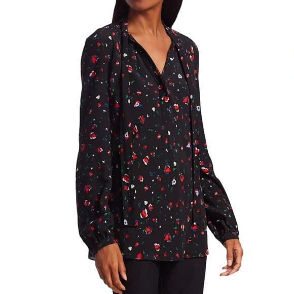 NWT DEREK LAM 10 Crosby Evadne Floral Tie Front Blouse Black Size 2 - Picture 14 of 14